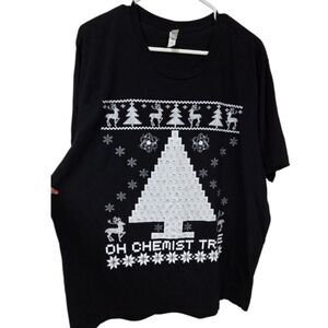 O CHEMIST TREE Science Periodic Table Christmas Tee Black Holiday Shirt Men's